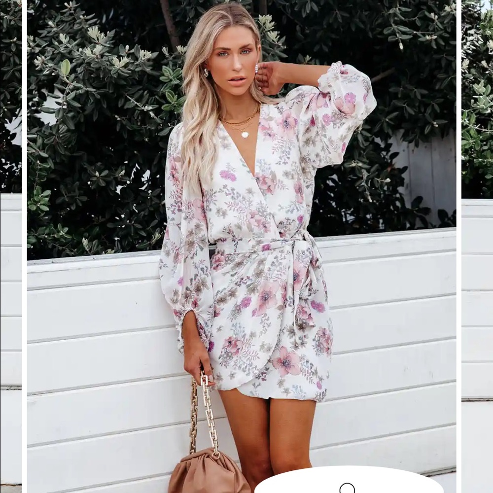 Avant Floral Balloon Sleeve Chiffon Wrap Dress